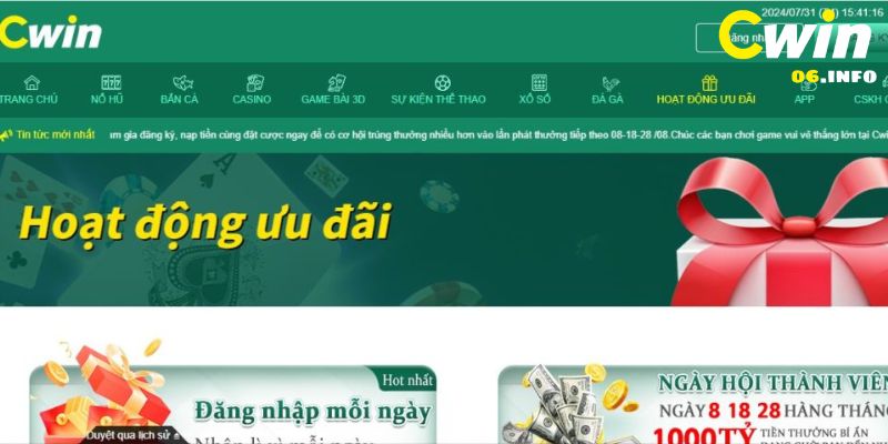 Khuyến mãi Cwin khi tạo tài khoản 